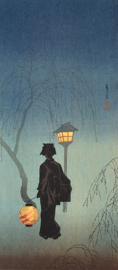 Woman with a Lantern on a Spring Evening by Shōtei Takahashi